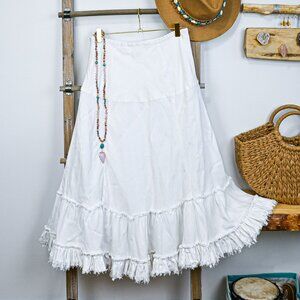 Linen Tiered Maxi Skirt with Raw Hem Detail